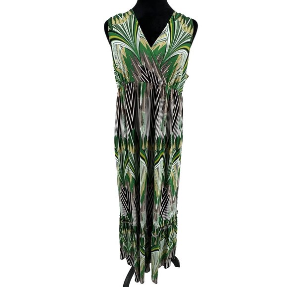 AGB Maxi Dress Womens Size L Tiered Y2K Empire Waist V Neck Abstract USA Vtg - Picture 3 of 7